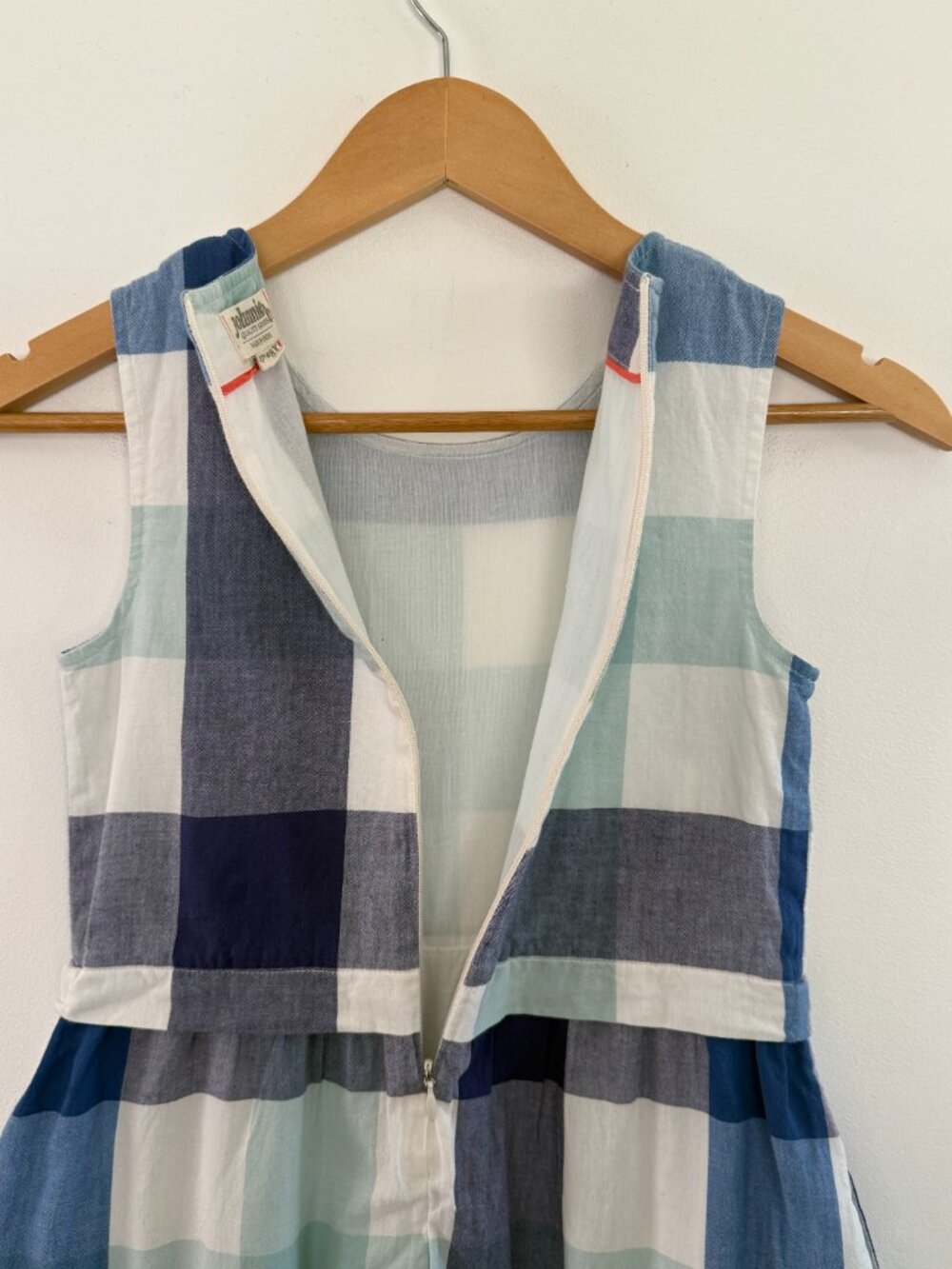 Boden Johnnie b Blue Plaid Check Cotton Dress Girls 7-8 Preppy Classic Coastal - Picture 9 of 11